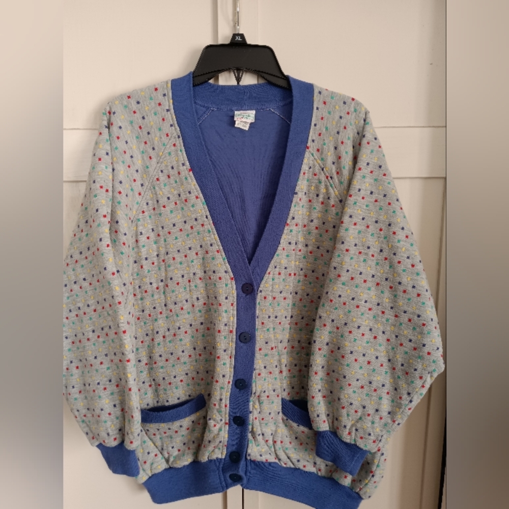 United Colors Of Benetton Blue and Gray Cardigan 1980s